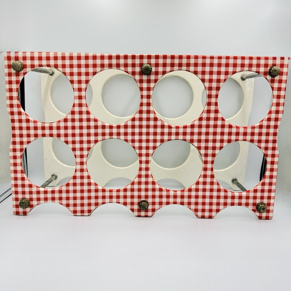 VTG Red Gingham Wine Rack Picnic Cottagecore‎ Retro Kitchen Bar Decor Holder